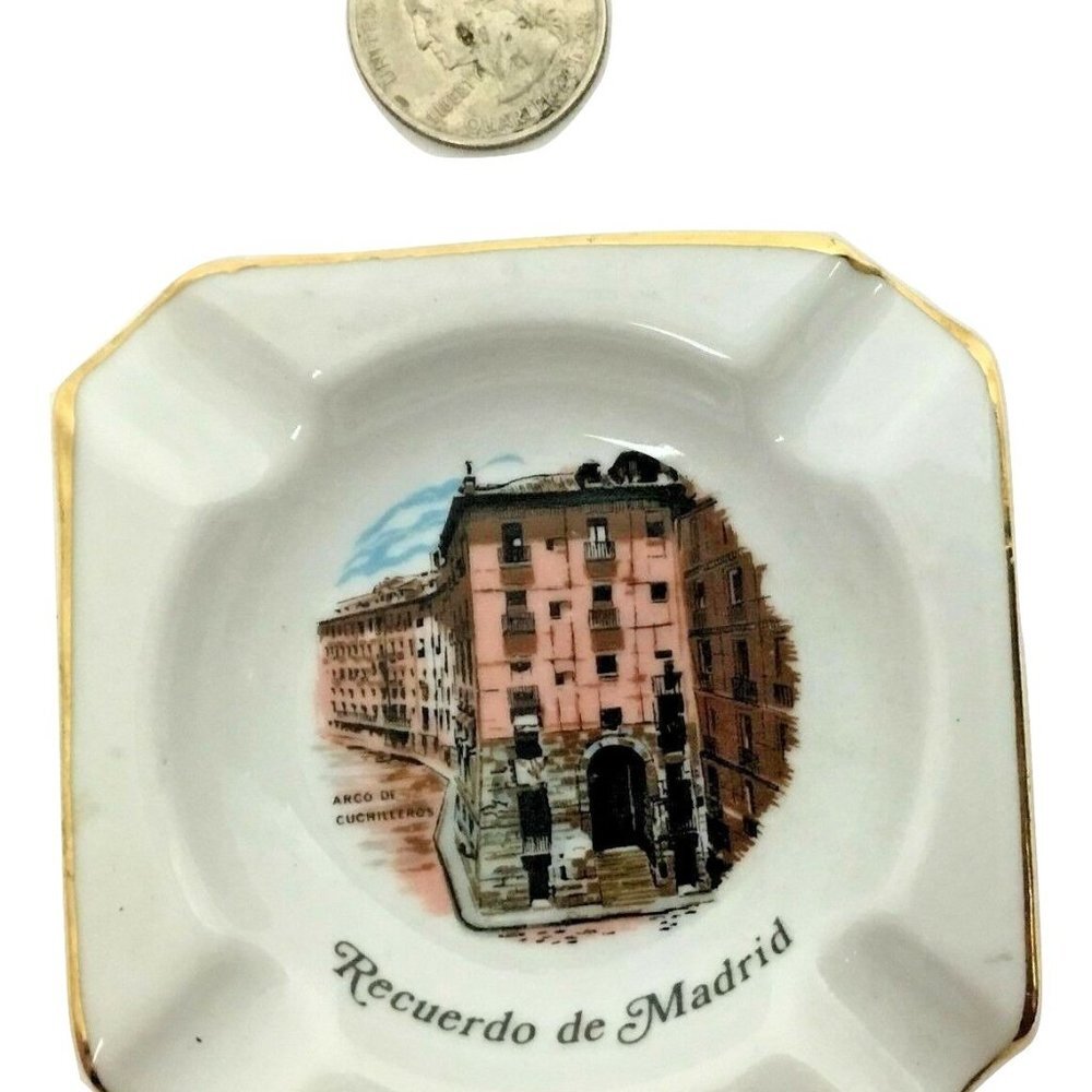 Vintage Arco de Cuchilleros Recuerdo de Madrid Spain Souvenir Ashtray Guillen